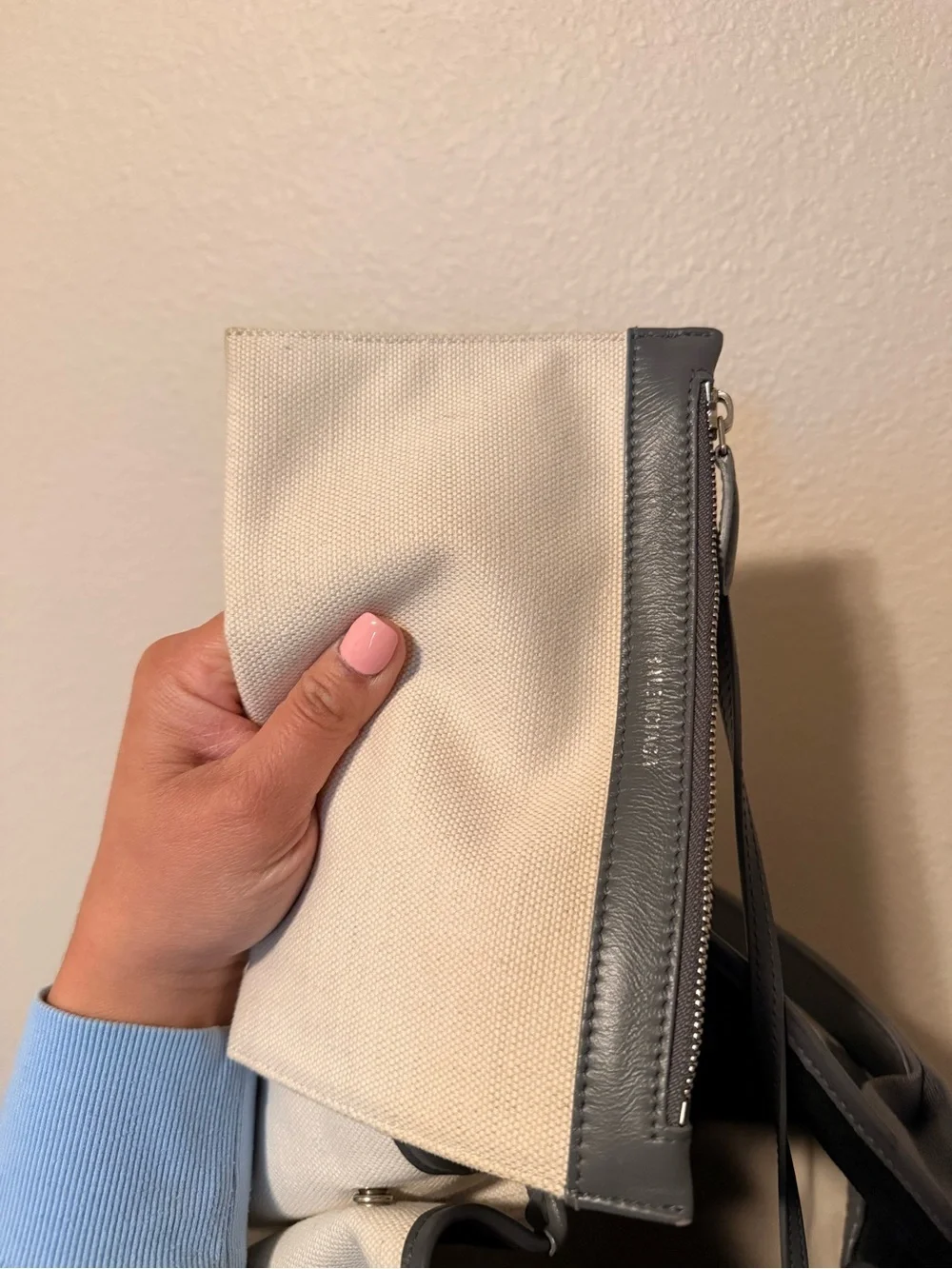 Balenciaga Gray Cabas S Canvas Leather Tote with Removable Pouch - Cream & Gray